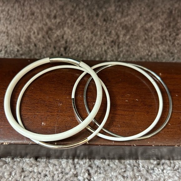 Boho White Gold Tone Bangle Bracelet Set Retro Bohemian - Picture 4 of 6